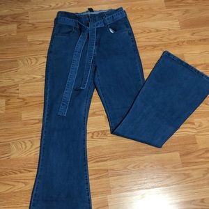 Stretchy material high waisted flare pants